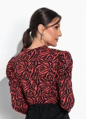 Moda Pop - Blusa Tigre Vermelha com Mangas Longas Bufantes - MODA POP