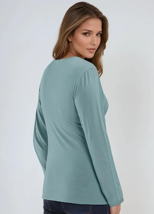 bonprix - Blusa Transpassada Verde Turquesa - BONPRIX