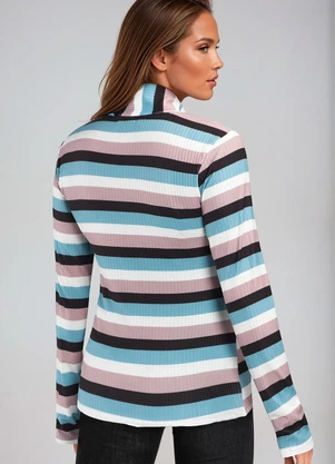 bonprix - Blusa Transpassado Listrado Azul e Rosa - BONPRIX