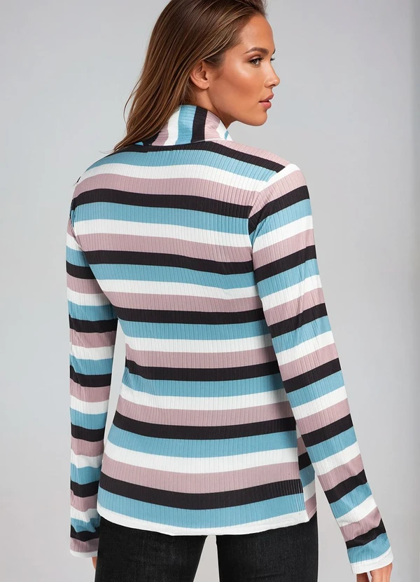 bonprix - Blusa Transpassado Listrado Azul e Rosa 2