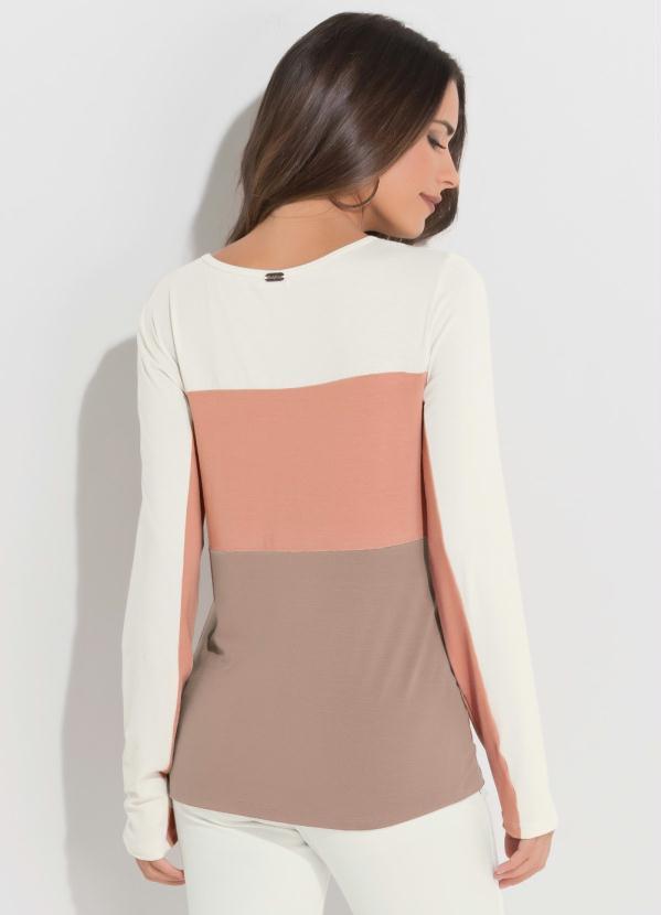 Quintess - Blusa Tricolor Bege com Recortes 2