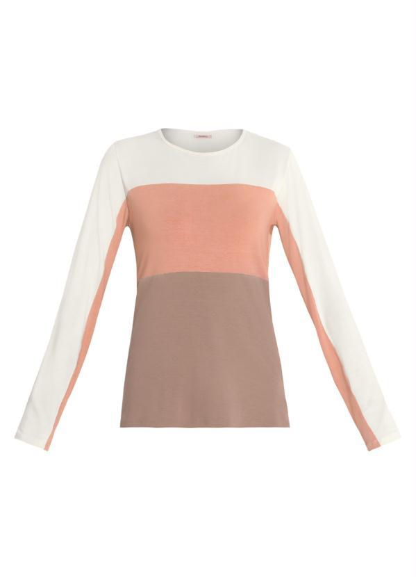 Quintess - Blusa Tricolor Bege com Recortes 5