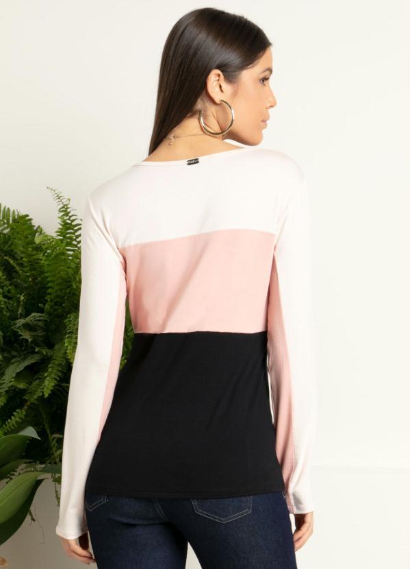 Quintess - Blusa Tricolor Rosa com Recortes 2