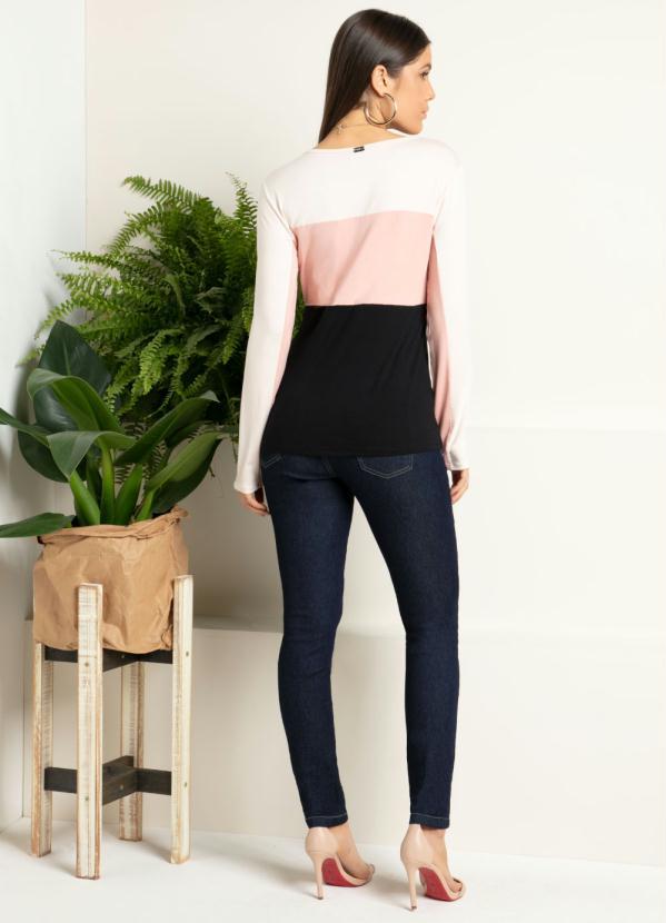 Quintess - Blusa Tricolor Rosa com Recortes 4