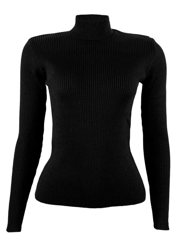 Malharia Adão - Blusa Tricot Canelado com Gola Alta Preto