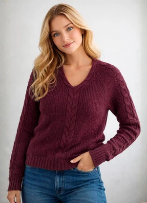 Doce Tom - Blusa Tricot Feminina Elegante Inverno Bordô - DOCE TOM