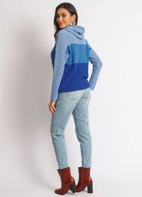 Doce Tom - Blusa Tricot Gola Alta Bicolor Azul 2