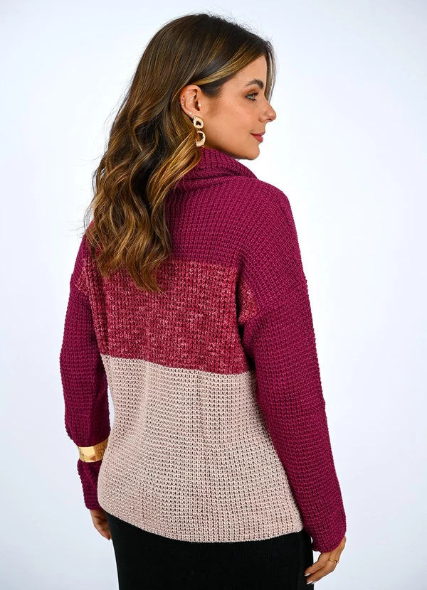 Doce Tom - Blusa Tricot Gola Alta Bicolor Rosa 2