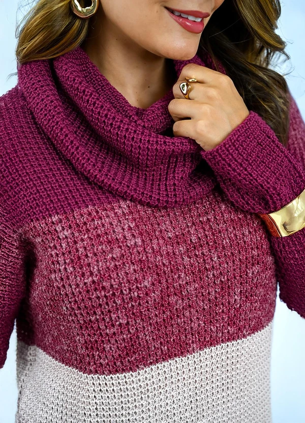 Doce Tom - Blusa Tricot Gola Alta Bicolor Rosa 4