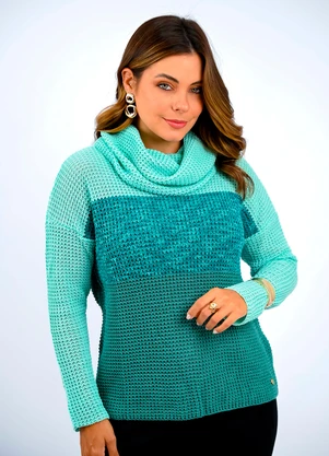 Doce Tom - Blusa Tricot Gola Alta Bicolor Verde - DOCE TOM