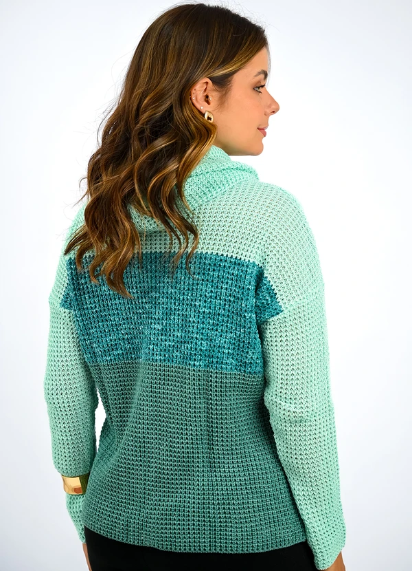 Doce Tom - Blusa Tricot Gola Alta Bicolor Verde 2