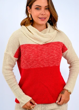 Doce Tom - Blusa Tricot Gola Alta Bicolor Vermelho - DOCE TOM