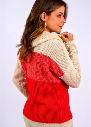 Doce Tom - Blusa Tricot Gola Alta Bicolor Vermelho - DOCE TOM