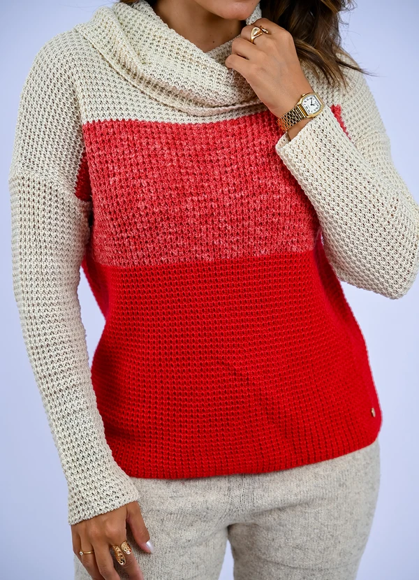 Doce Tom - Blusa Tricot Gola Alta Bicolor Vermelho 3