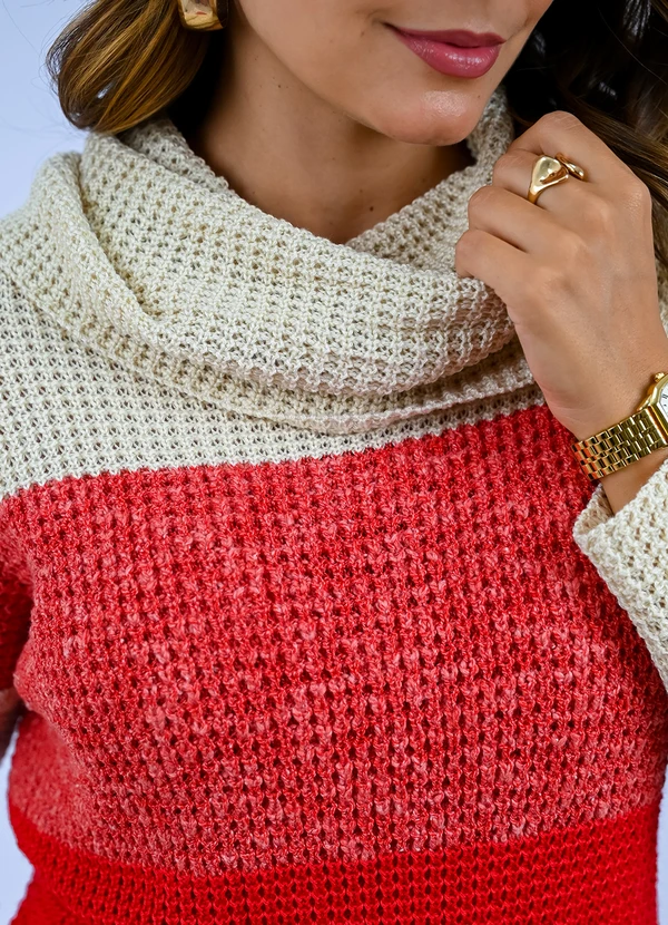 Doce Tom - Blusa Tricot Gola Alta Bicolor Vermelho 4