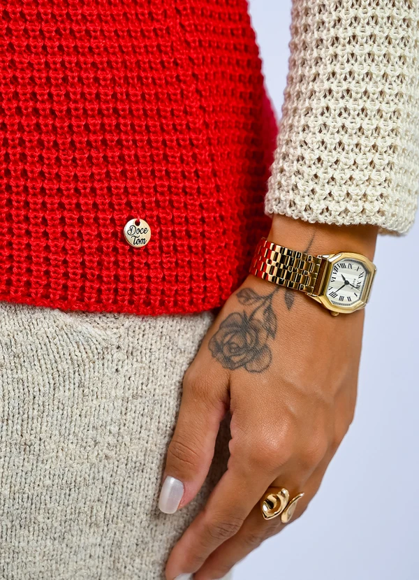 Doce Tom - Blusa Tricot Gola Alta Bicolor Vermelho 5