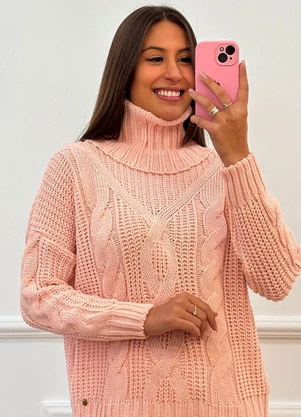 Doce Tom - Blusa Tricot Gola Alta Elegante Rosa - DOCE TOM