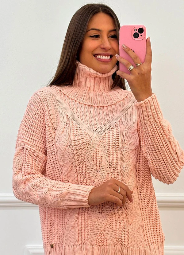 Doce Tom - Blusa Tricot Gola Alta Elegante Rosa 1