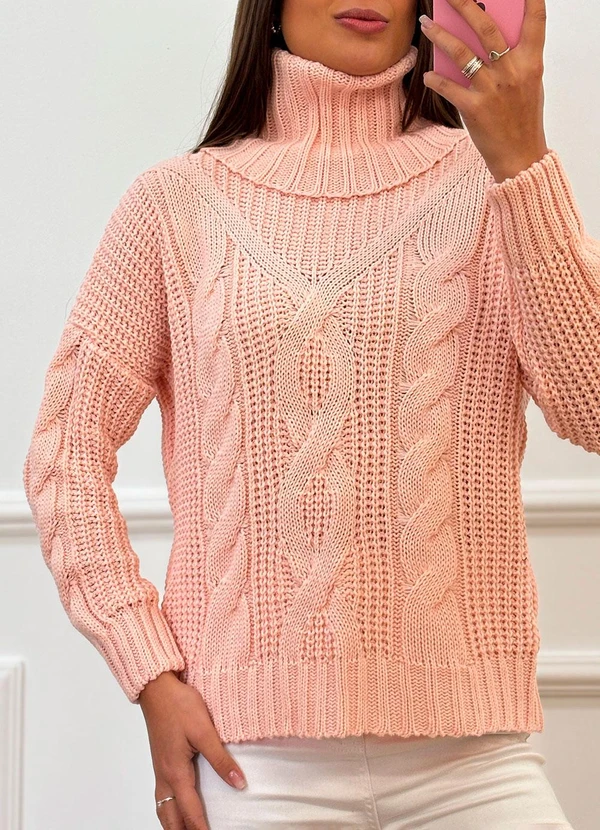Doce Tom - Blusa Tricot Gola Alta Elegante Rosa 2