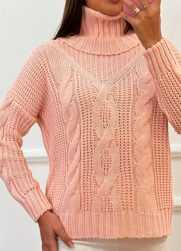 Doce Tom - Blusa Tricot Gola Alta Elegante Rosa 3