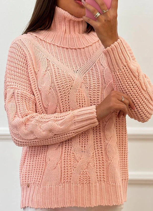 Doce Tom - Blusa Tricot Gola Alta Elegante Rosa 4