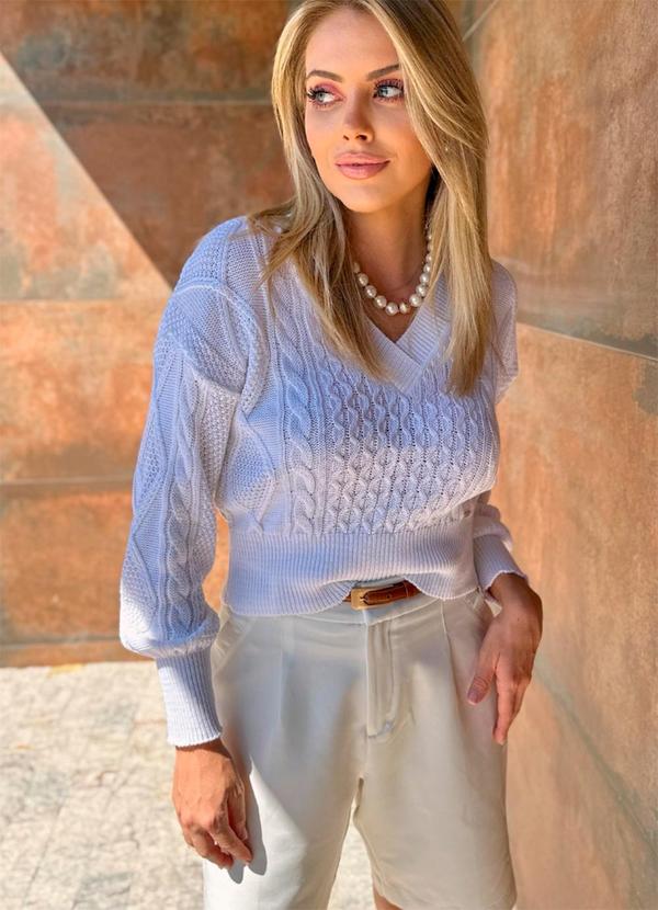 Malharia Adão - Blusa Tricot Trabalhado com Tranças Branco