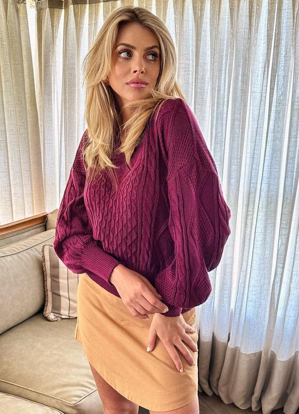 Malharia Adão - Blusa Tricot Trabalhado com Tranças Roxo