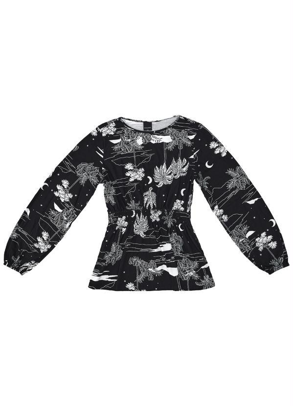 Malwee - Blusa Tropical com Elástico Preto 3