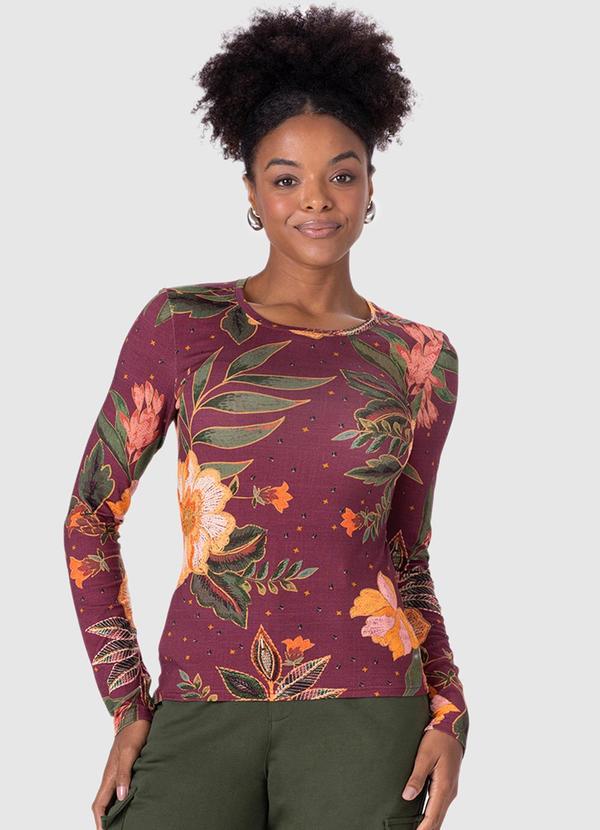 Malwee Blusa Tropical em Viscose Feminina Roxo