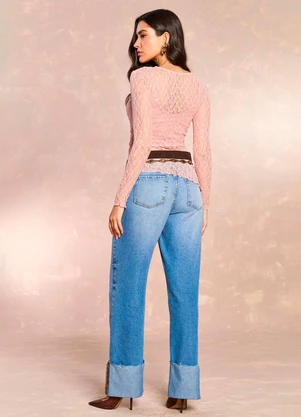 Doce Trama - Blusa Tropical Garden em Renda Rosa - DOCE TRAMA