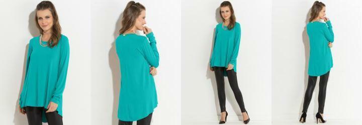 Blusa Turquesa Mullet com Mangas Longas
