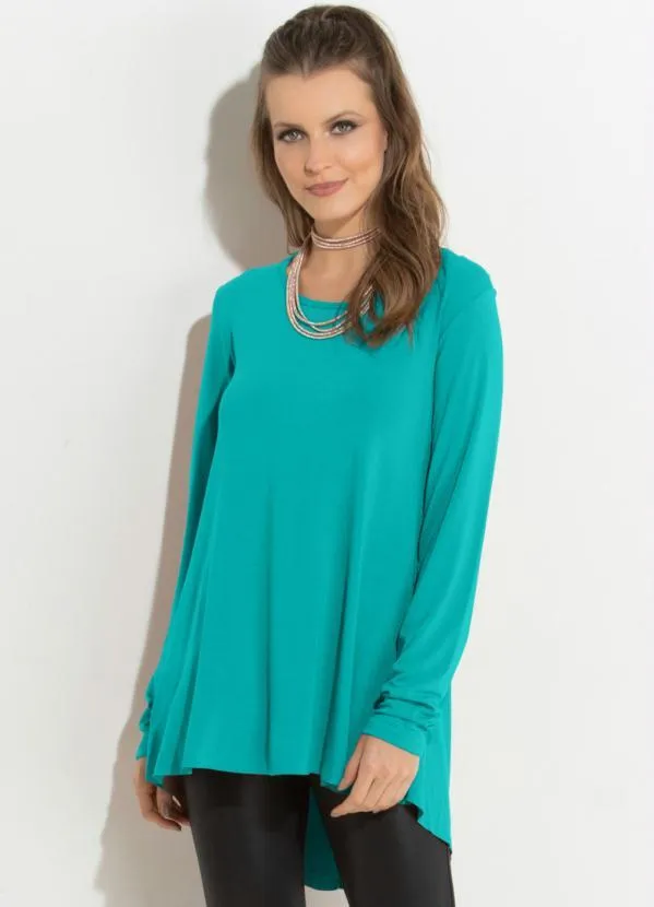 Quintess - Blusa Turquesa Mullet com Mangas Longas
