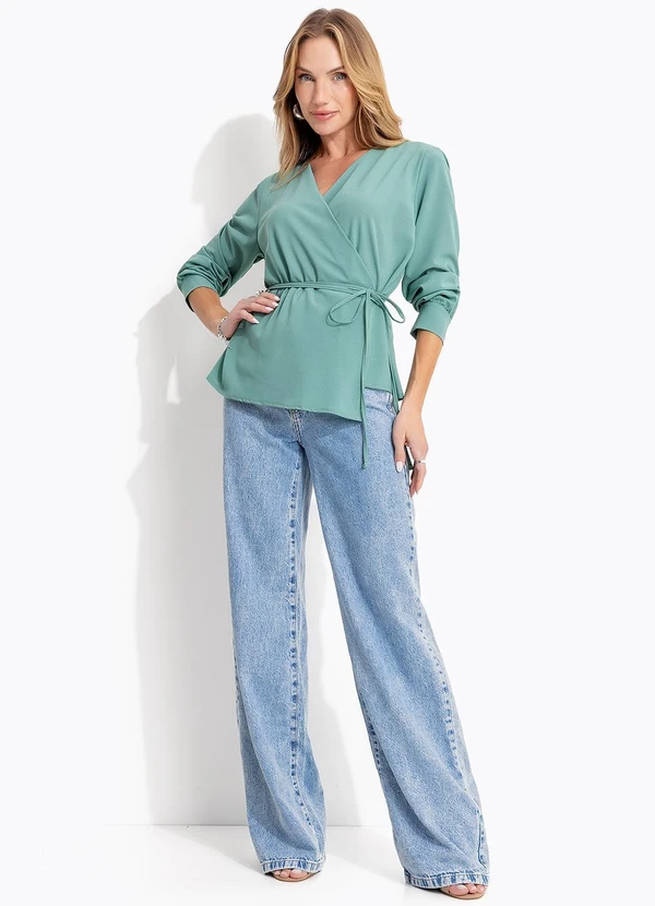 Quintess - Blusa Verde Claro em Crepe Plano 5