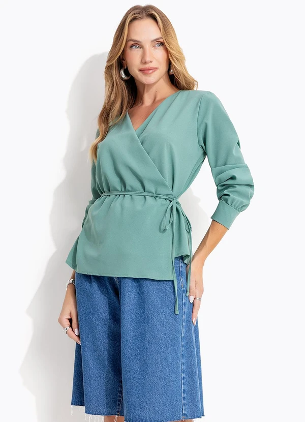 Quintess - Blusa Verde Claro em Crepe Plano 2