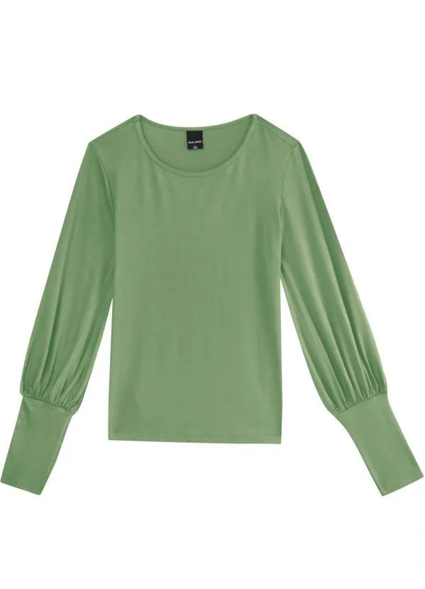 Malwee - Blusa Verde Claro Viscose com Manga Bufante