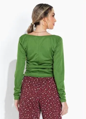 Moda Pop - Blusa Verde com Amarração e Detalhes na Lateral - MODA POP