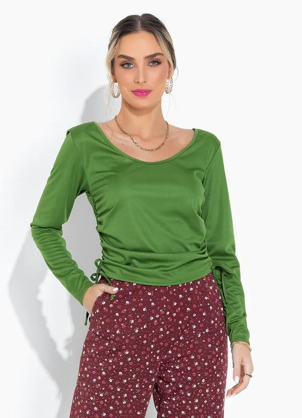 Moda Pop - Blusa Verde com Amarração e Detalhes na Lateral