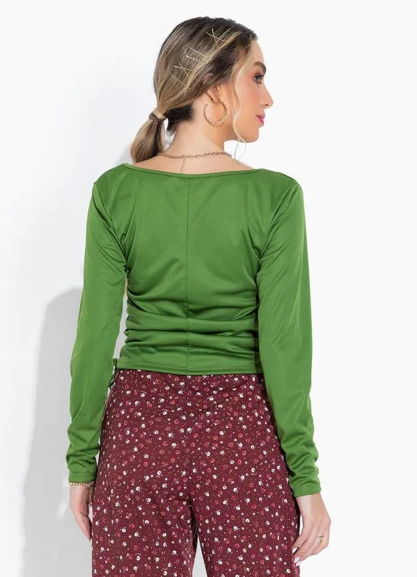 Moda Pop - Blusa Verde com Amarração e Detalhes na Lateral 2