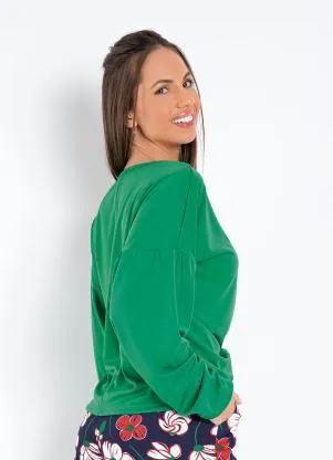 Moda Pop - Blusa Verde com Cava Deslocada - MODA POP
