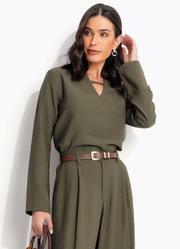 Blusa Verde Escuro em Tecido de Alfaiataria
