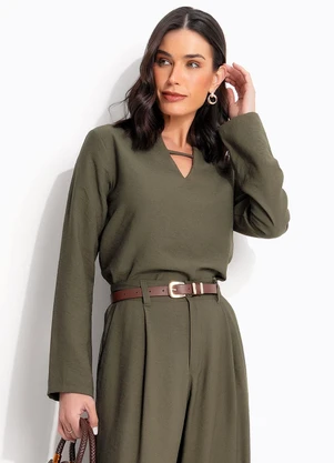 Quintess - Blusa Verde Escuro em Tecido de Alfaiataria - QUINTESS
