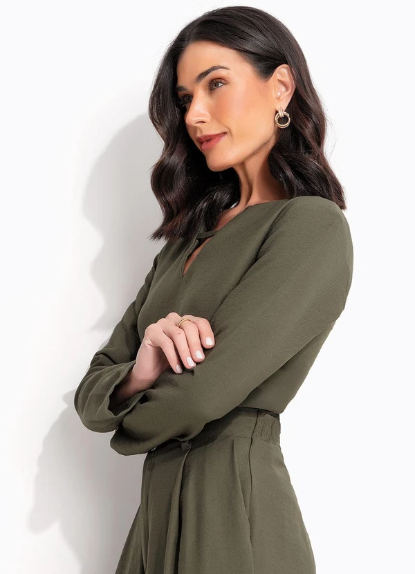 Quintess - Blusa Verde Escuro em Tecido de Alfaiataria