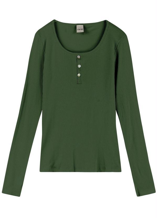 Enfim - Blusa Verde Militar Canelada com Botões Feminina