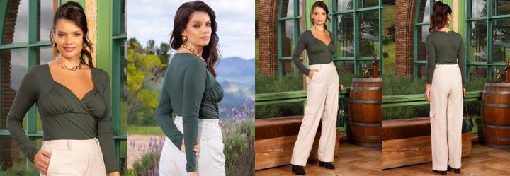 Blusa Verde Militar em Malha de Viscose