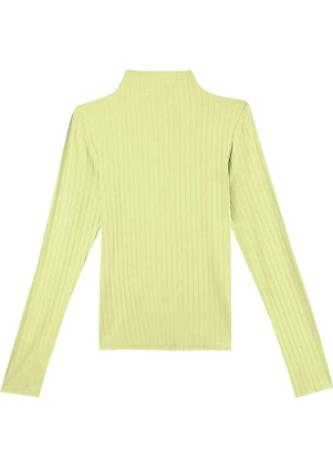 Malwee - Blusa Verde Neon Canelada Gola Alta Feminino - MALWEE