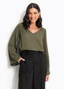 Blusa Verde Oliva em Crepe Plano