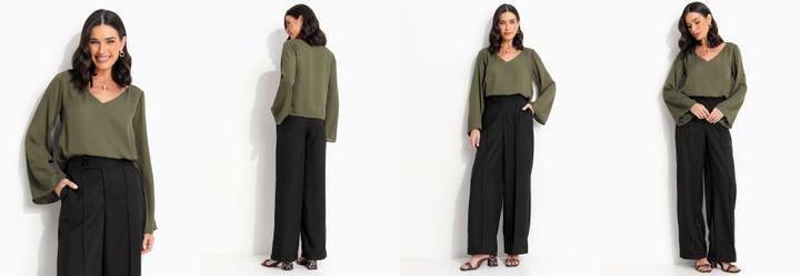 Blusa Verde Oliva em Crepe Plano