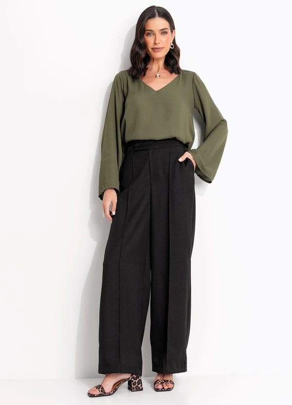 Quintess - Blusa Verde Oliva em Crepe Plano 2