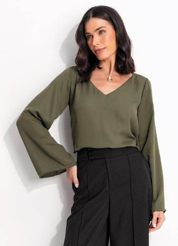 Quintess - Blusa Verde Oliva em Crepe Plano 5