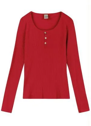 Enfim - Blusa Vermelha Canelada com Botões Feminina - ENFIM
